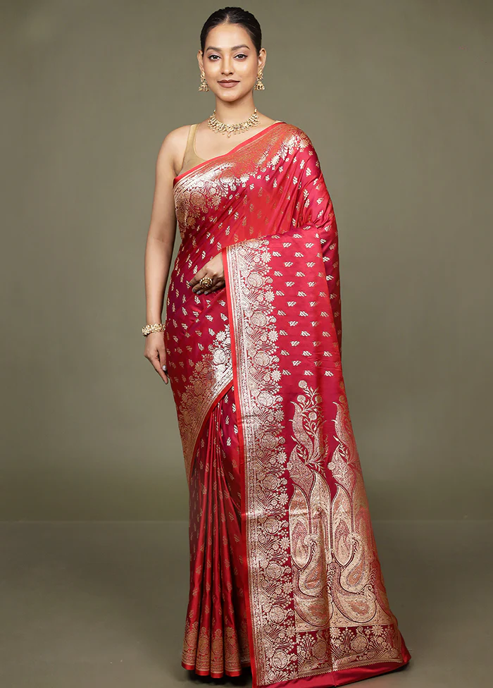 Red Banarasi Silk Saree With Blouse Piece - Image 2