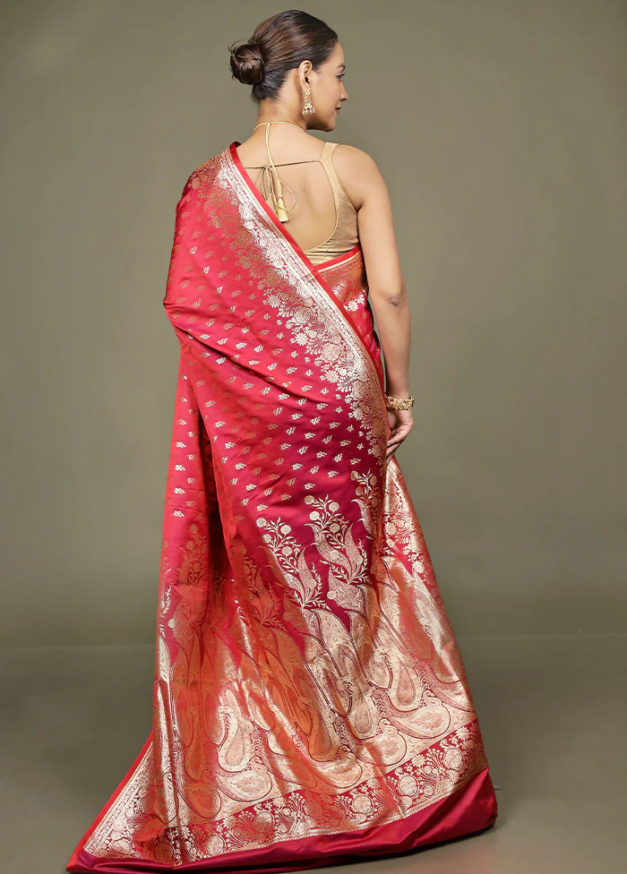 Red Banarasi Silk Saree With Blouse Piece - Image 3