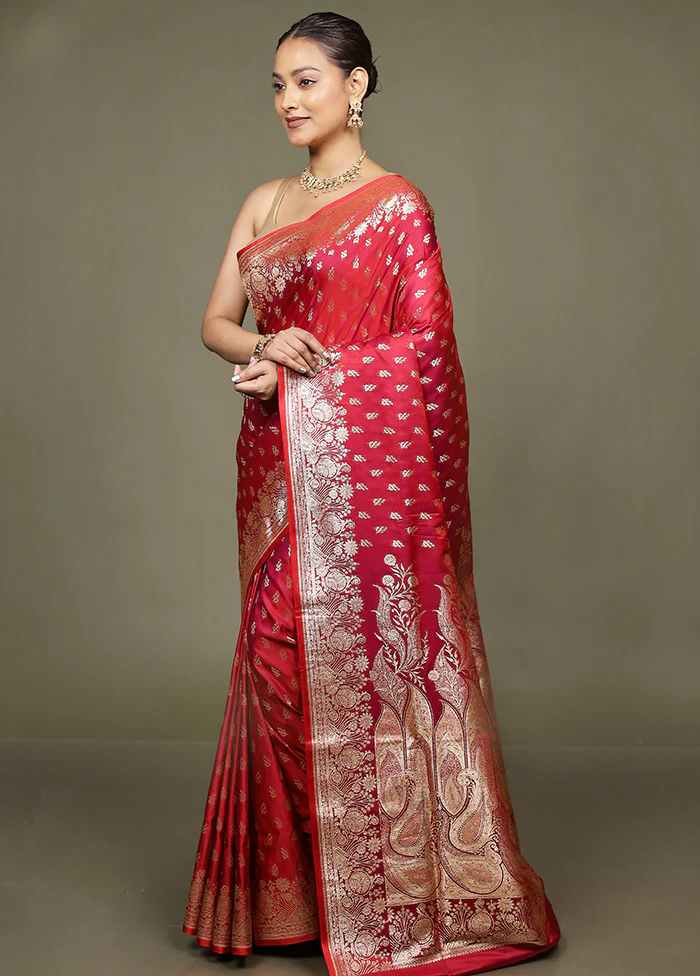 Red Banarasi Silk Saree With Blouse Piece - Image 4