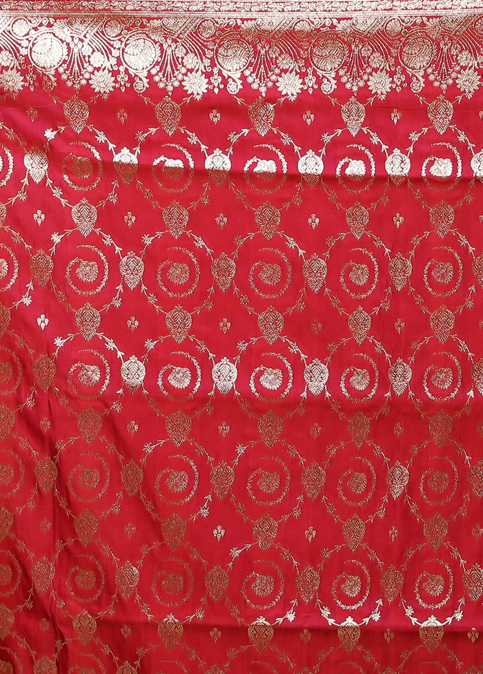 Red Banarasi Silk Saree With Blouse Piece - Image 5