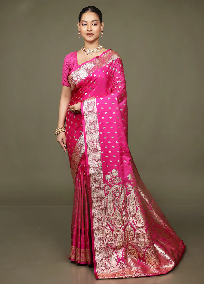 Pink Banarasi Silk Saree With Blouse Piece - Image 2