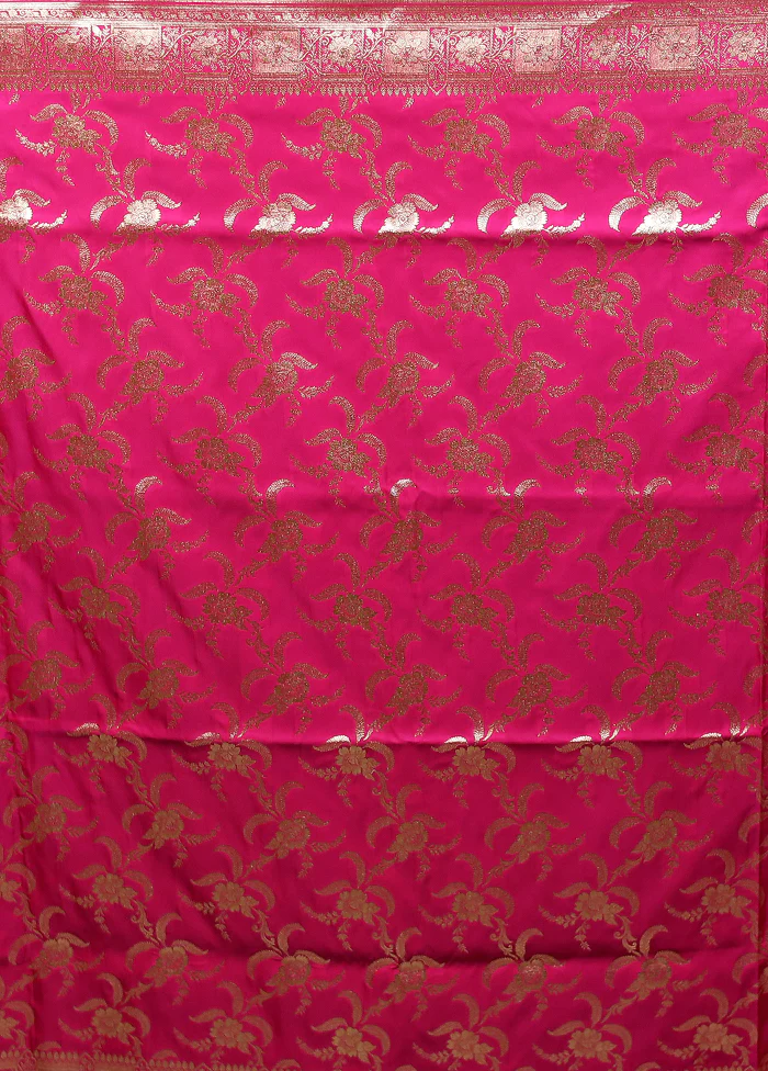 Pink Banarasi Silk Saree With Blouse Piece - Image 5