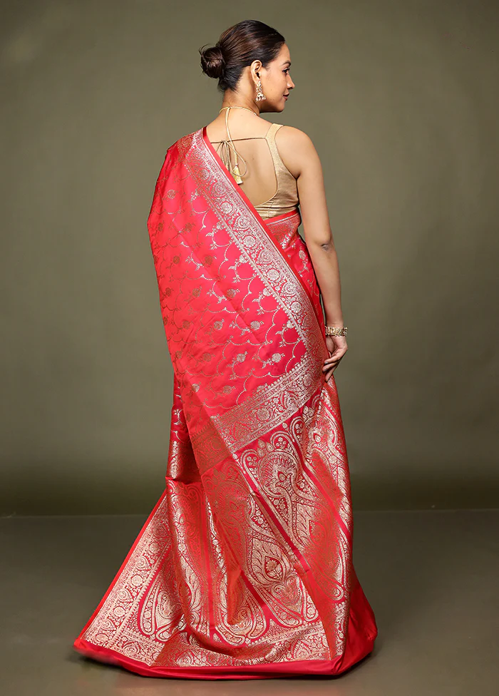 Red Banarasi Silk Saree With Blouse Piece - Image 3