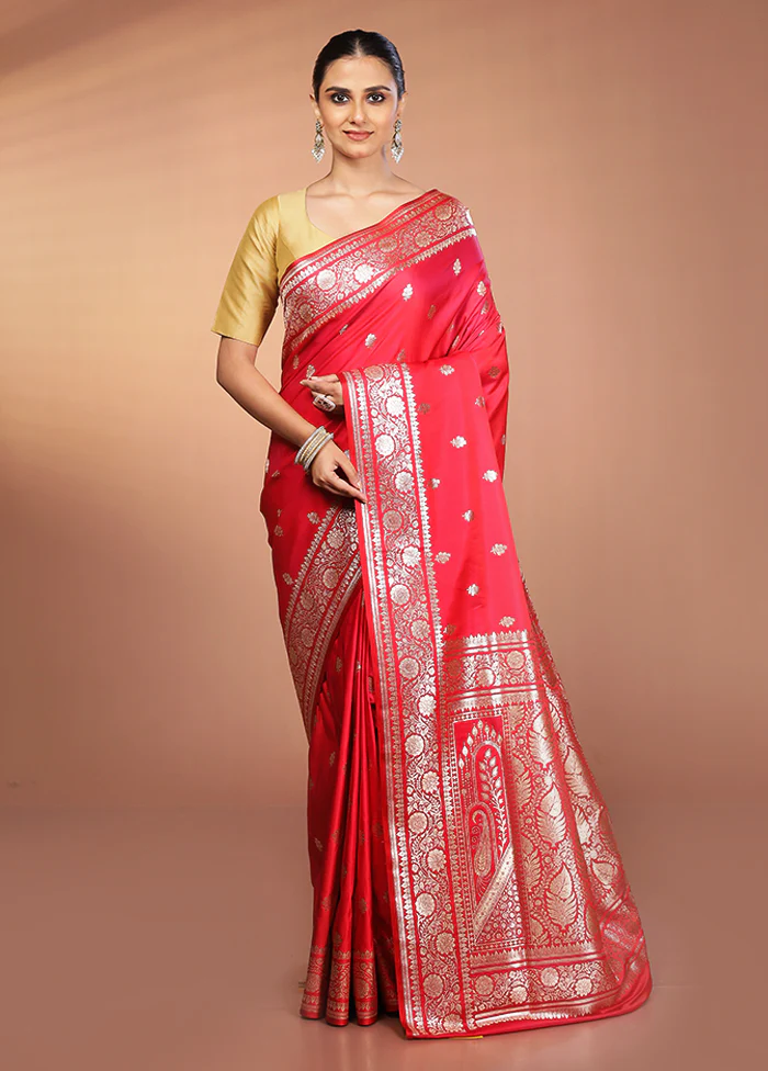 Pink Banarasi Silk Saree With Blouse Piece - Image 2