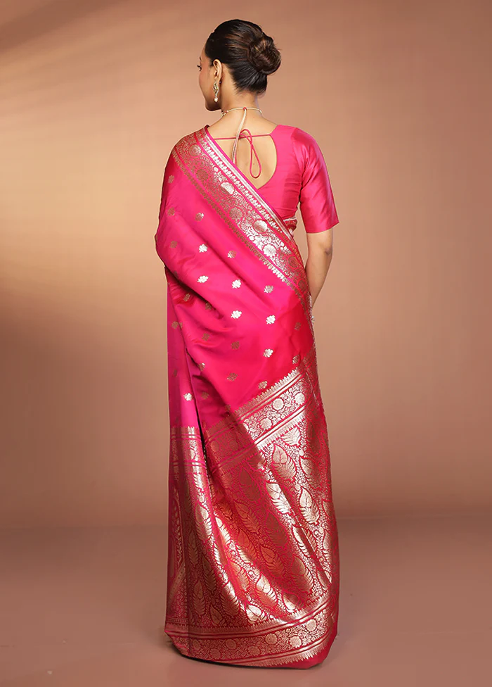 Pink Banarasi Silk Saree With Blouse Piece - Image 3