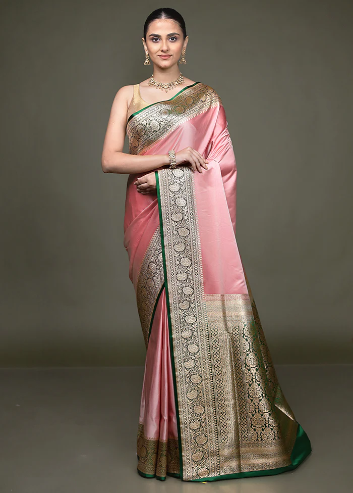 Pink Banarasi Silk Saree With Blouse Piece - Image 2