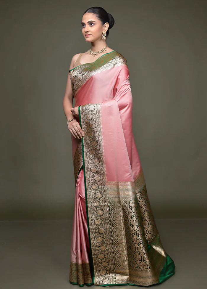 Pink Banarasi Silk Saree With Blouse Piece - Image 4