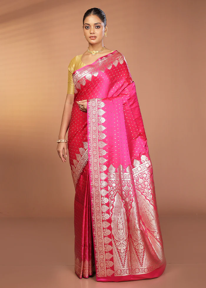 Pink Banarasi Silk Saree With Blouse Piece - Image 2