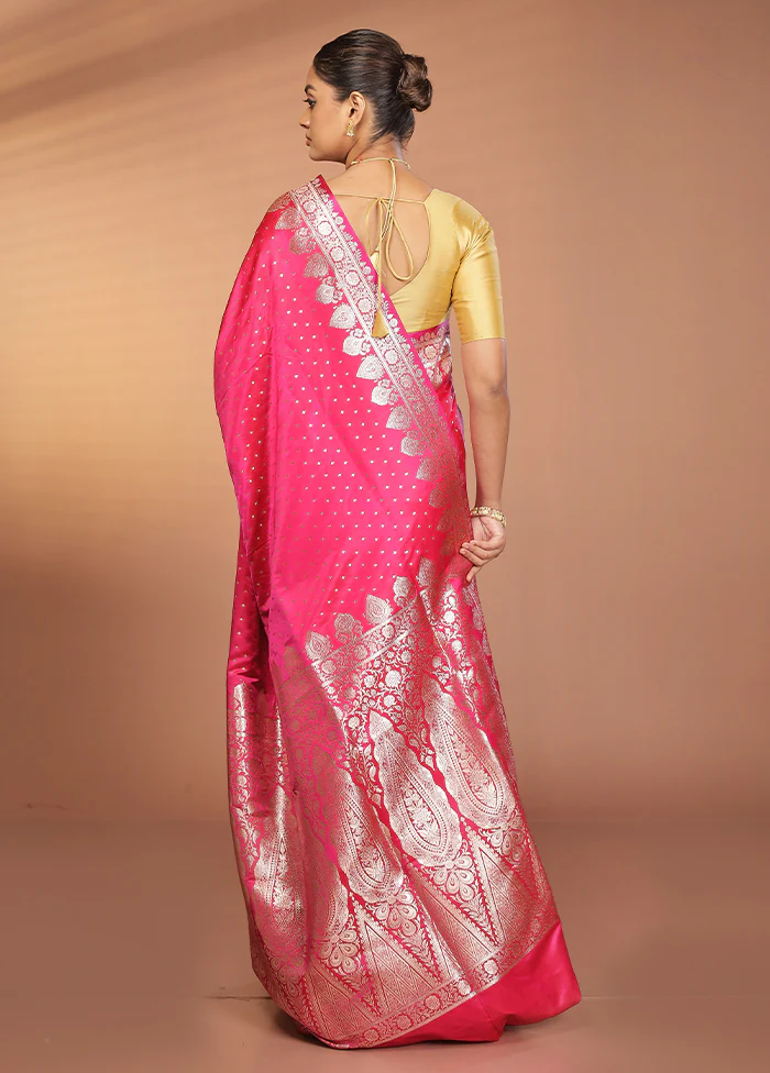 Pink Banarasi Silk Saree With Blouse Piece - Image 3