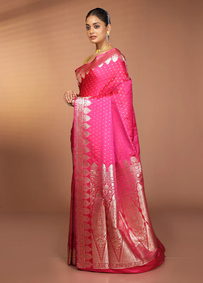 Pink Banarasi Silk Saree With Blouse Piece - Image 4