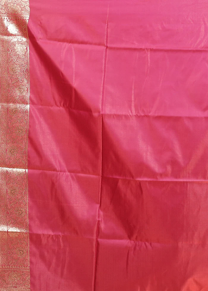 Pink Banarasi Silk Saree With Blouse Piece - Image 5