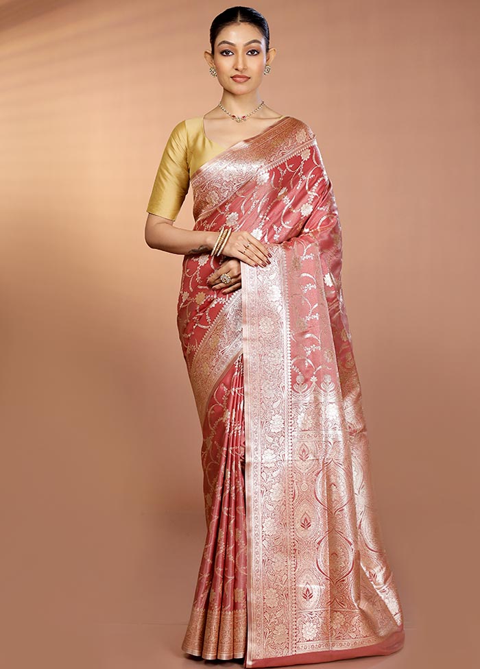 Pink Banarasi Silk Saree With Blouse Piece - Image 2
