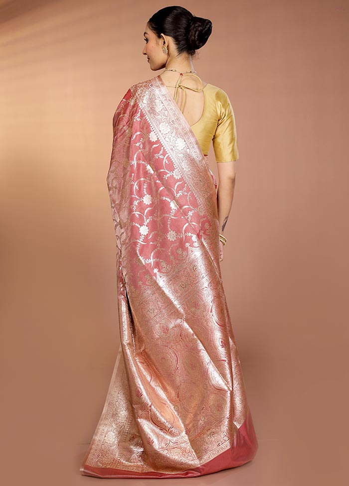 Pink Banarasi Silk Saree With Blouse Piece - Image 3