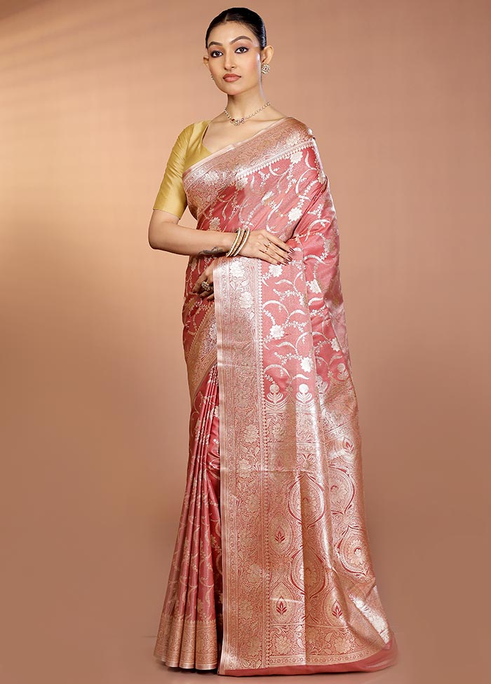 Pink Banarasi Silk Saree With Blouse Piece - Image 4