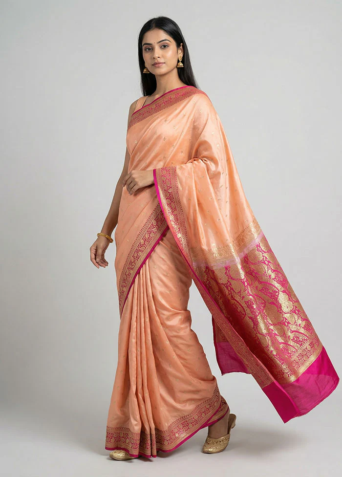 Pink Banarasi Silk Saree With Blouse Piece