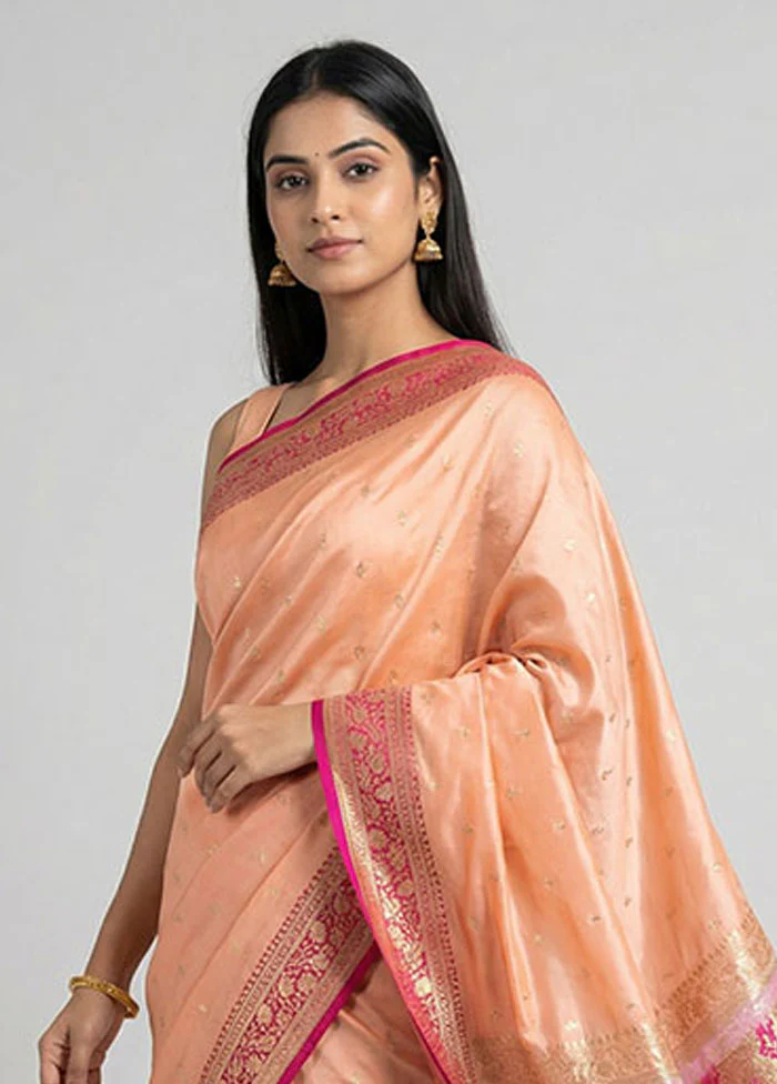 Pink Banarasi Silk Saree With Blouse Piece - Image 2