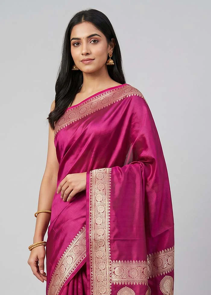 Pink Banarasi Silk Saree With Blouse Piece - Image 2