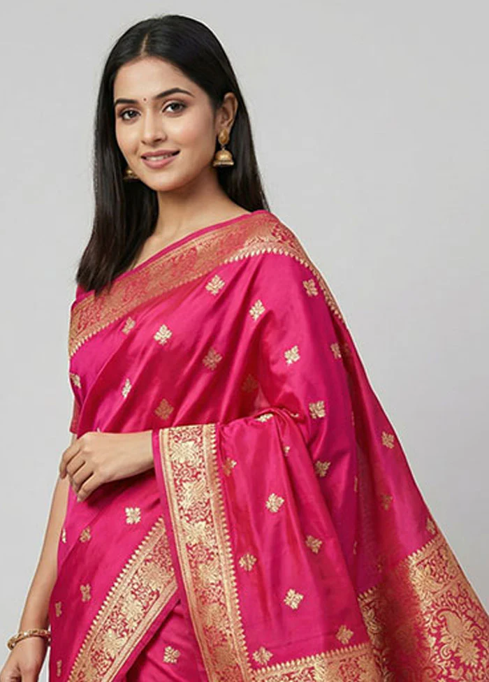 Pink Banarasi Silk Saree With Blouse Piece - Image 2