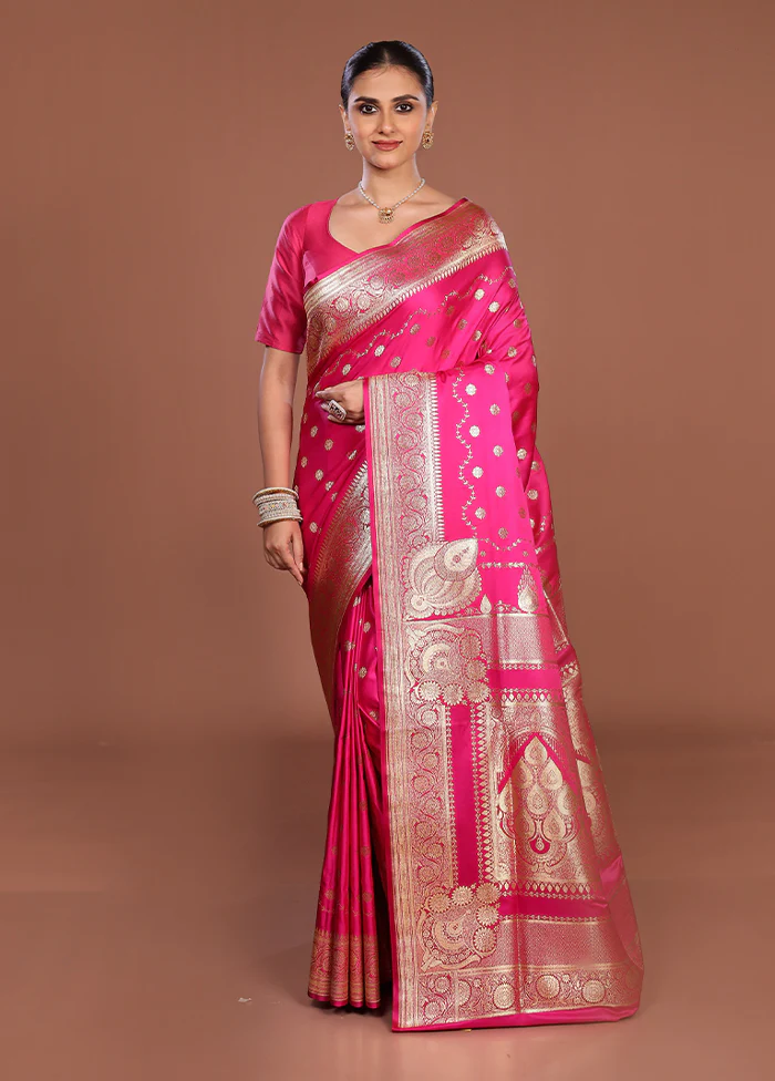 Pink Banarasi Silk Saree With Blouse Piece - Image 2