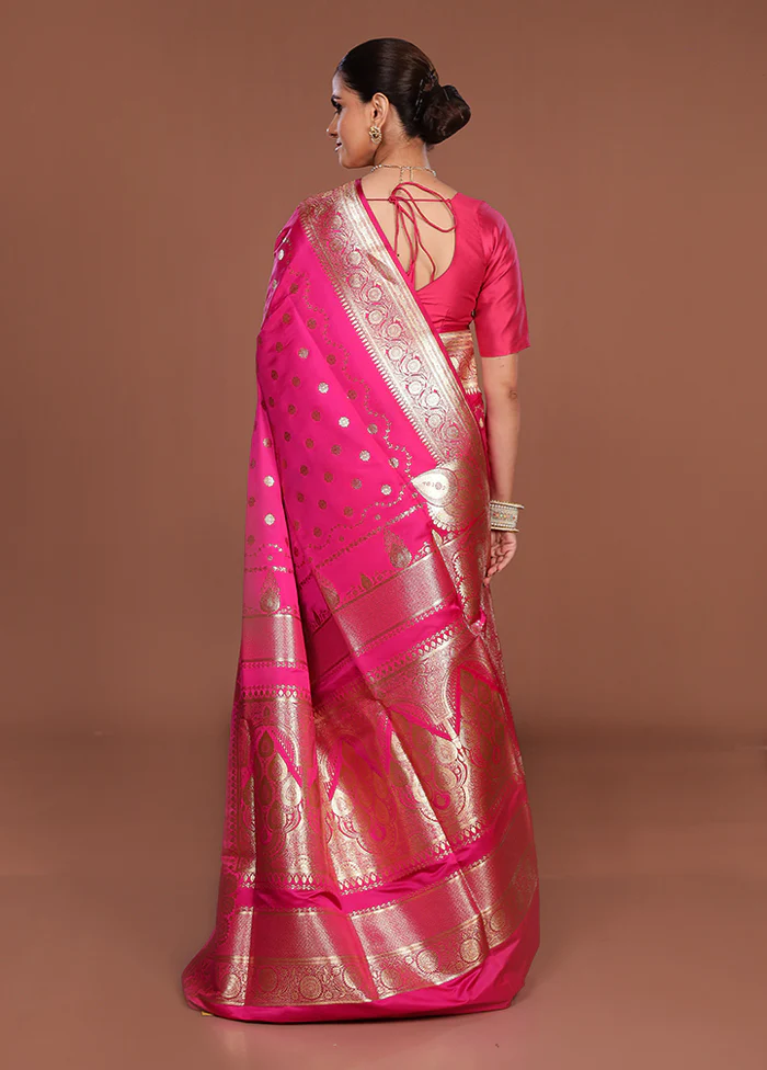 Pink Banarasi Silk Saree With Blouse Piece - Image 3