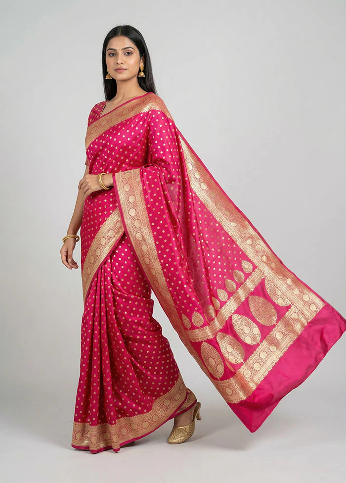 Pink Banarasi Silk Saree With Blouse Piece