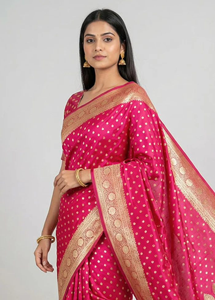 Pink Banarasi Silk Saree With Blouse Piece - Image 2
