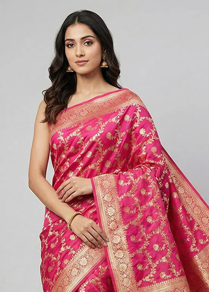 Pink Banarasi Silk Saree With Blouse Piece - Image 2