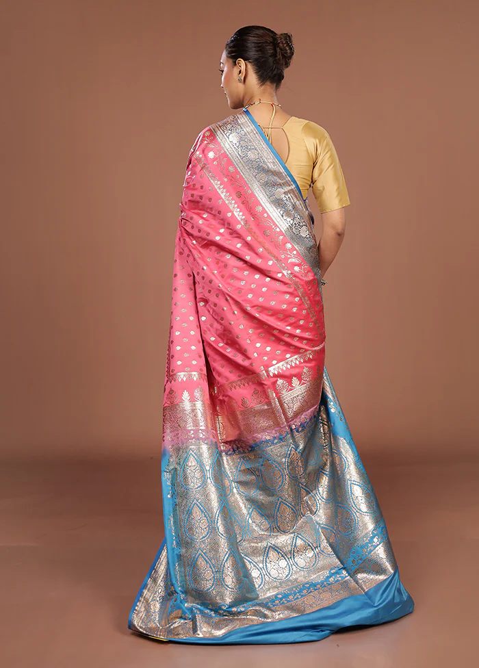 Pink Banarasi Silk Saree With Blouse Piece - Image 3
