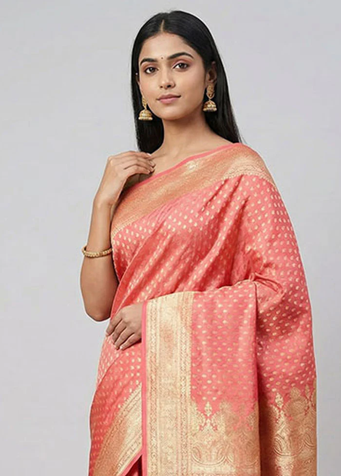 Pink Banarasi Silk Saree With Blouse Piece - Image 2