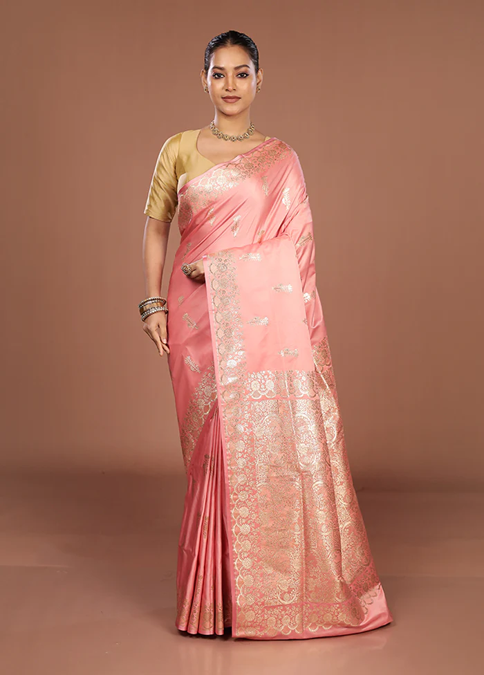 Pink Banarasi Silk Saree With Blouse Piece - Image 2