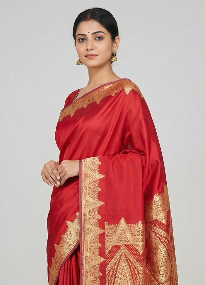 Pink Banarasi Silk Saree With Blouse Piece - Image 2