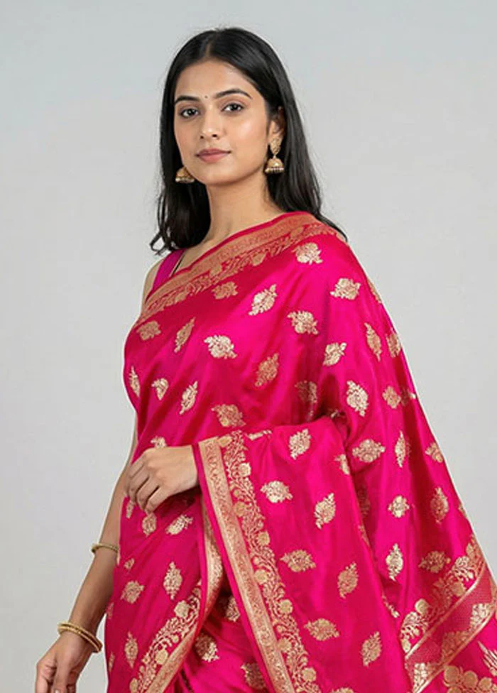 Pink Banarasi Silk Saree With Blouse Piece - Image 2