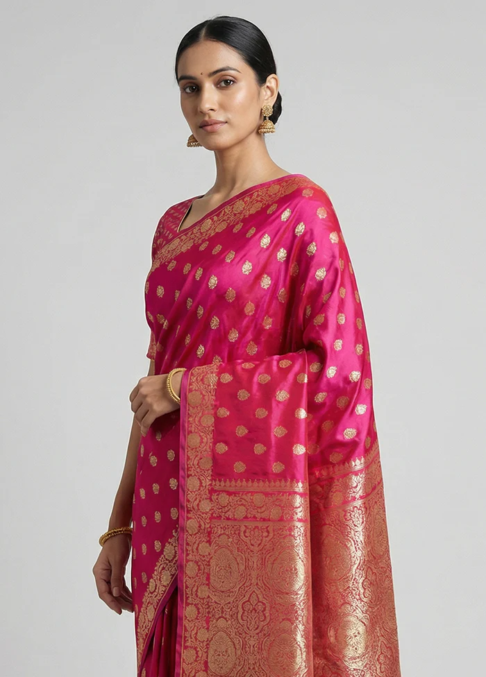 Pink Banarasi Silk Saree With Blouse Piece - Image 2