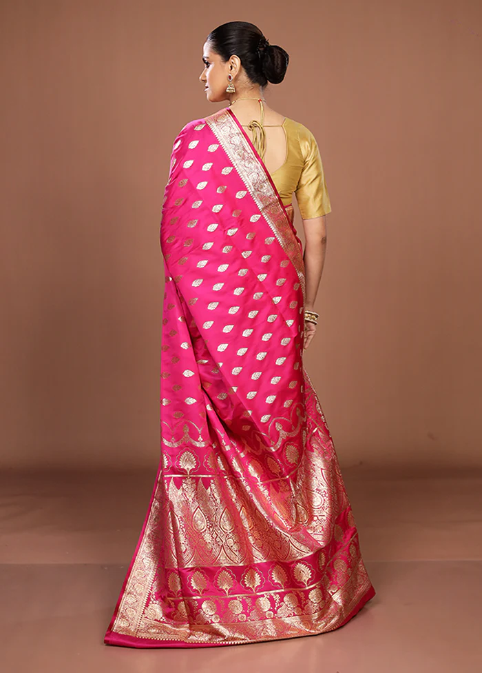 Pink Banarasi Silk Saree With Blouse Piece - Image 3