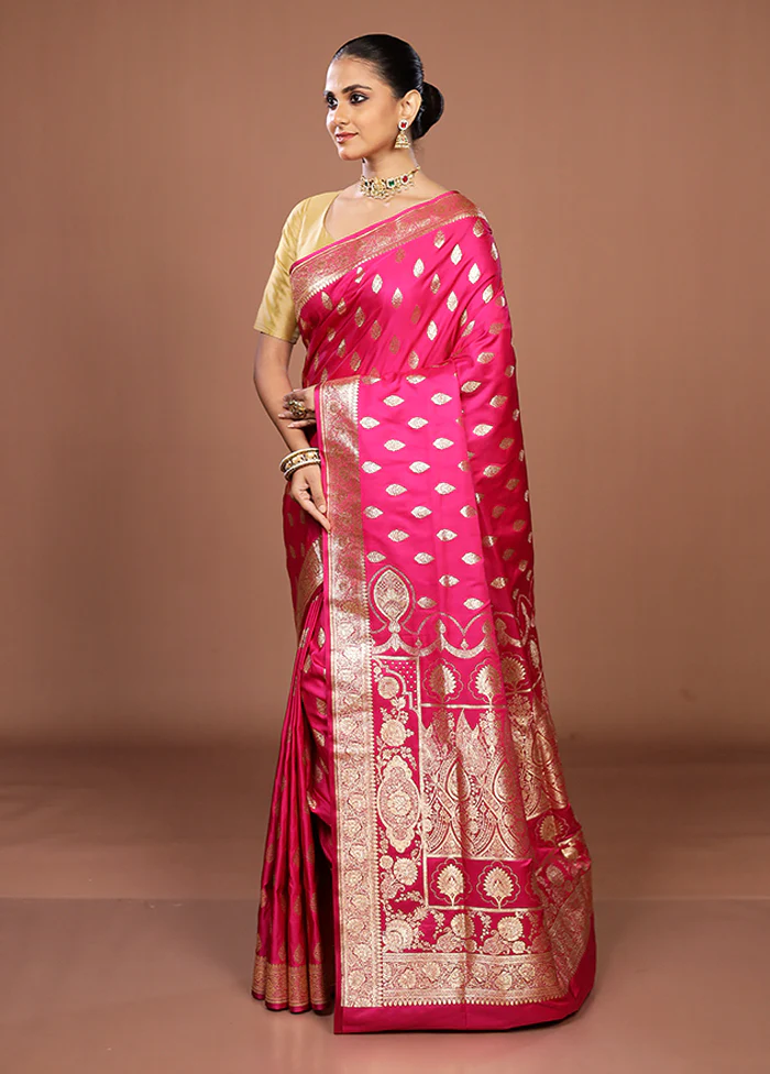Pink Banarasi Silk Saree With Blouse Piece - Image 4