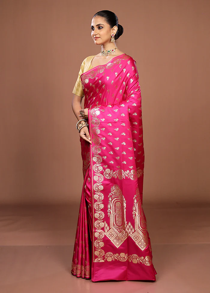Pink Banarasi Silk Saree With Blouse Piece - Image 4