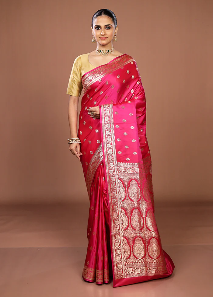 Pink Banarasi Silk Saree With Blouse Piece - Image 2