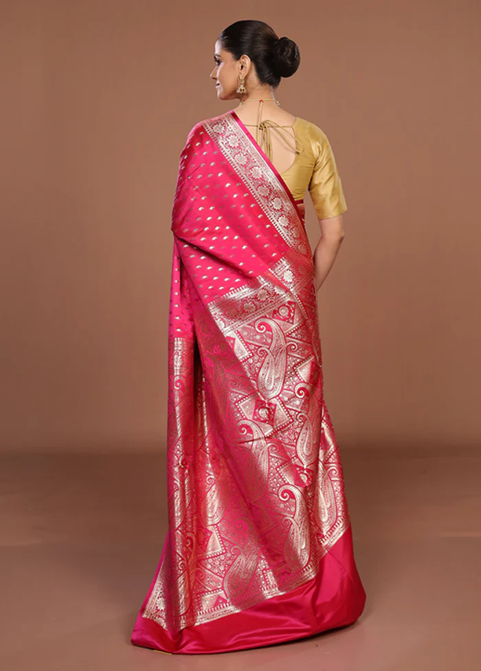 Pink Banarasi Silk Saree With Blouse Piece - Image 3