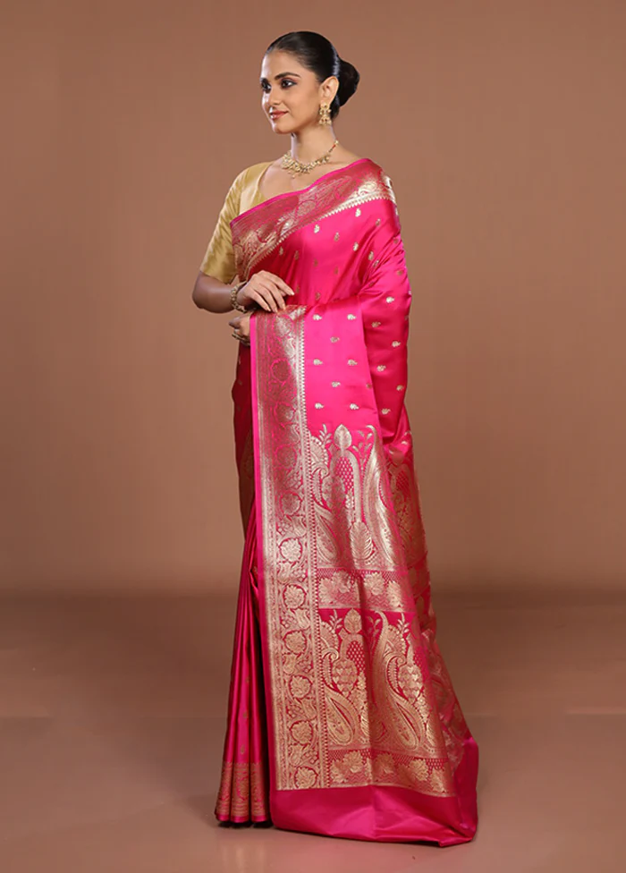 Pink Banarasi Silk Saree With Blouse Piece - Image 4