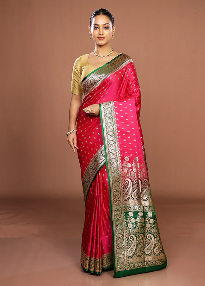 Pink Banarasi Silk Saree With Blouse Piece - Image 2