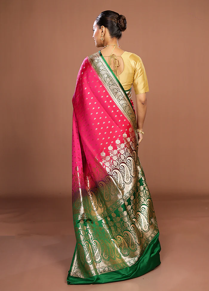 Pink Banarasi Silk Saree With Blouse Piece - Image 3