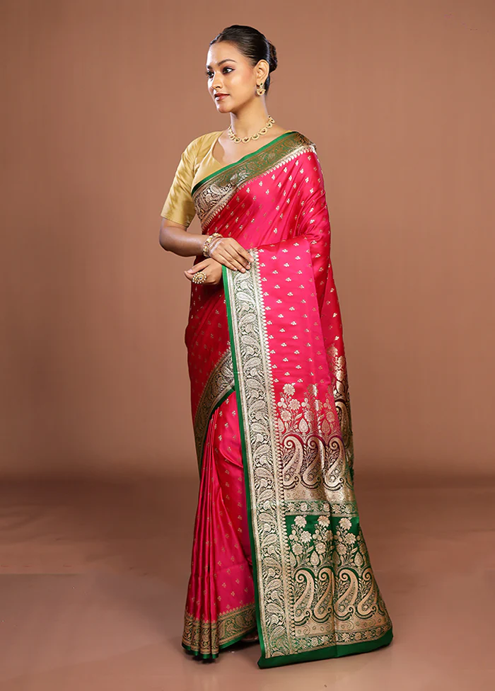Pink Banarasi Silk Saree With Blouse Piece - Image 4
