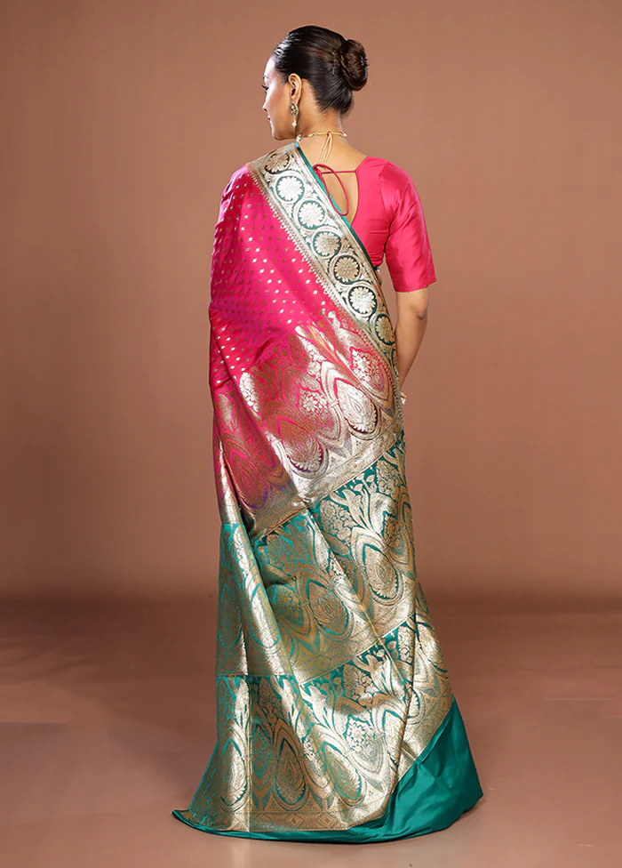 Pink Banarasi Silk Saree With Blouse Piece - Image 3