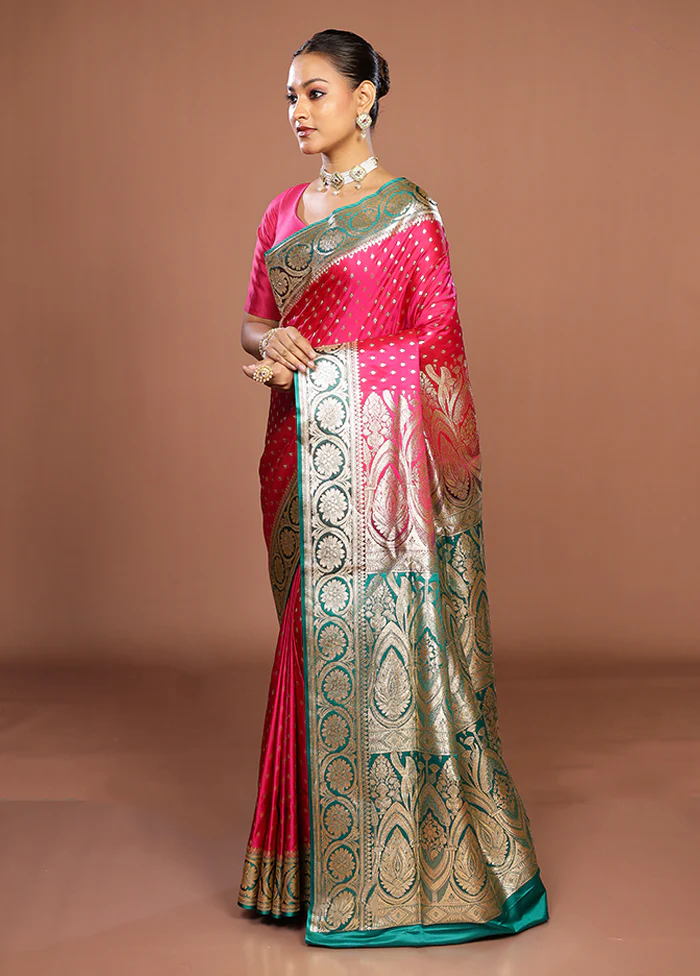 Pink Banarasi Silk Saree With Blouse Piece - Image 4