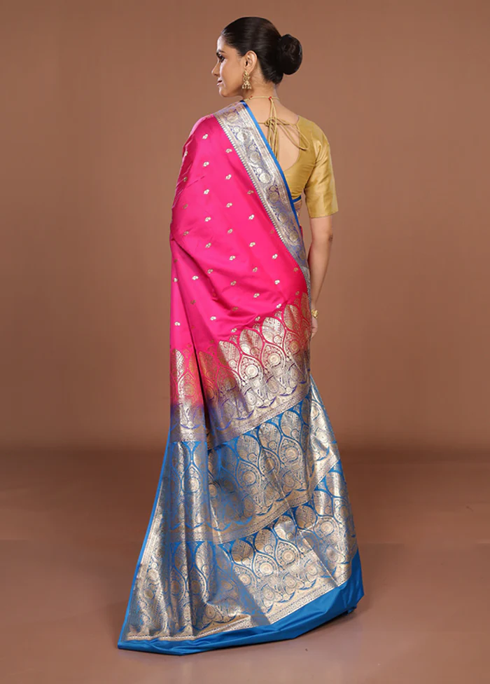 Pink Banarasi Silk Saree With Blouse Piece - Image 3