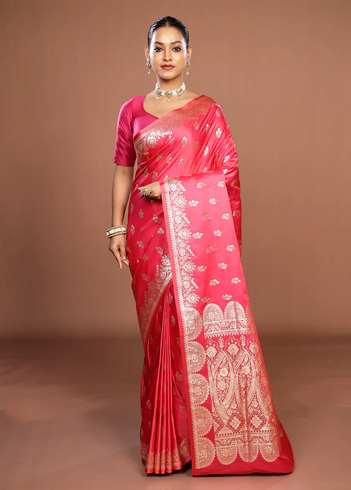Pink Banarasi Silk Saree With Blouse Piece - Image 2