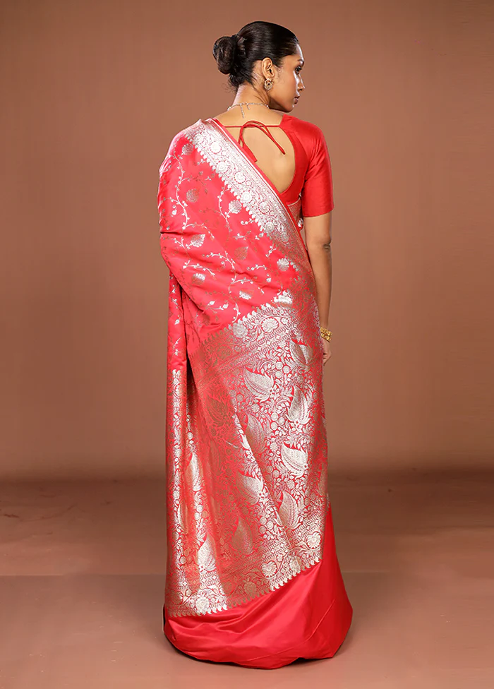 Pink Banarasi Silk Saree With Blouse Piece - Image 3