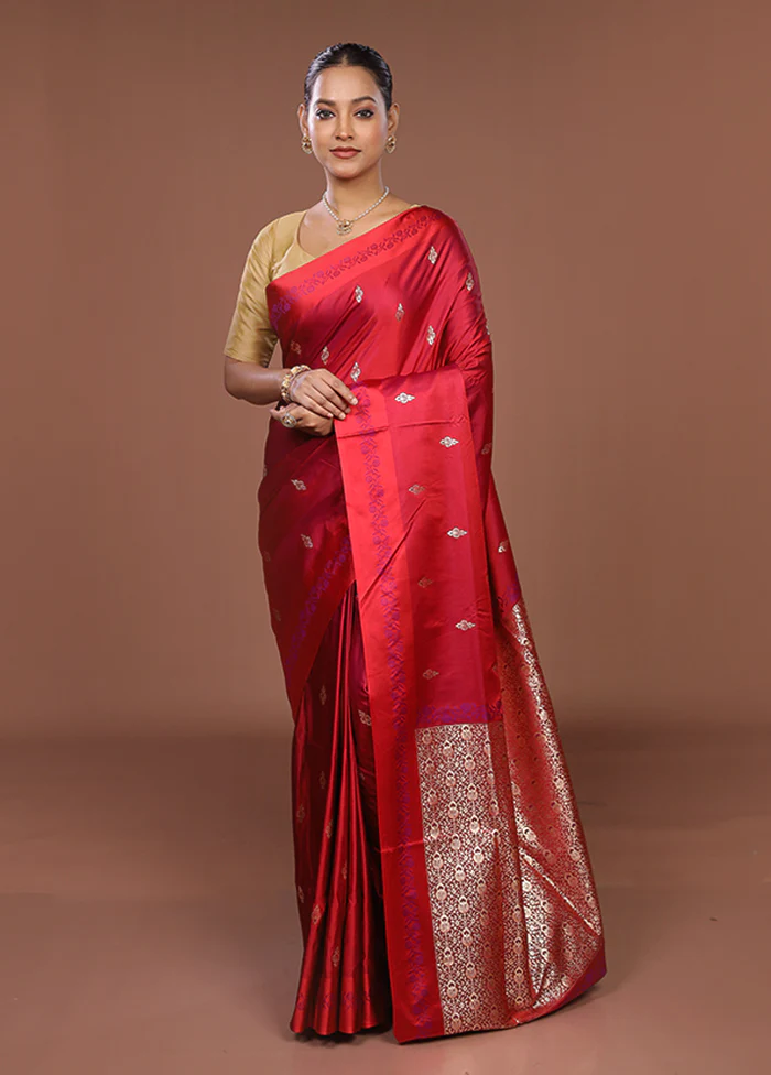 Pink Banarasi Silk Saree With Blouse Piece - Image 2