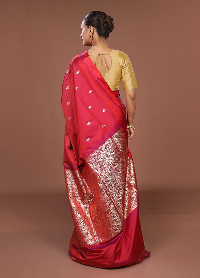 Pink Banarasi Silk Saree With Blouse Piece - Image 3