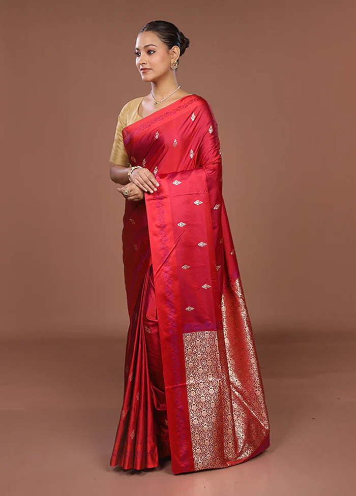 Pink Banarasi Silk Saree With Blouse Piece - Image 4